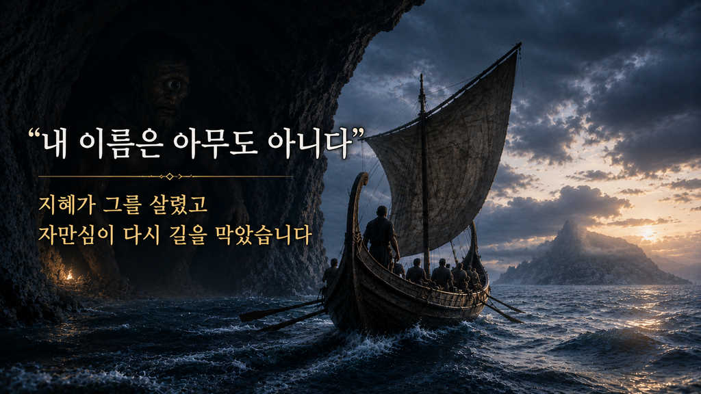 오디세우스가 외눈박이 거인 폴리페모스의 동굴에서 탈출하는 오디세이아 장면